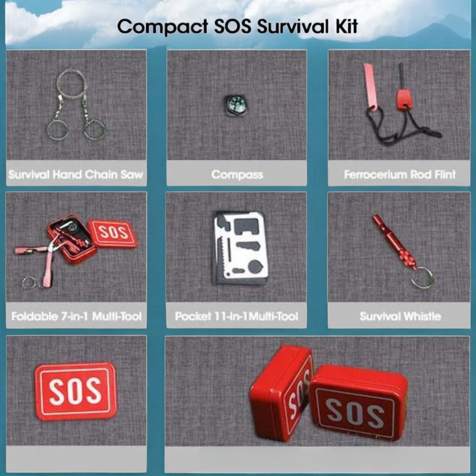 Emergency 6 in 1 SOS Multi-functional Multi-purpose Survival Multi-tool kit