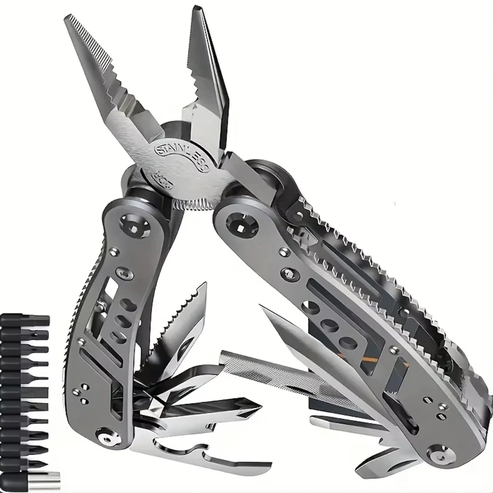 Jeep Multitool with Knife, Pliers & 11 Bits – Sharp Stainless Steel Multi Tool 24-in-1